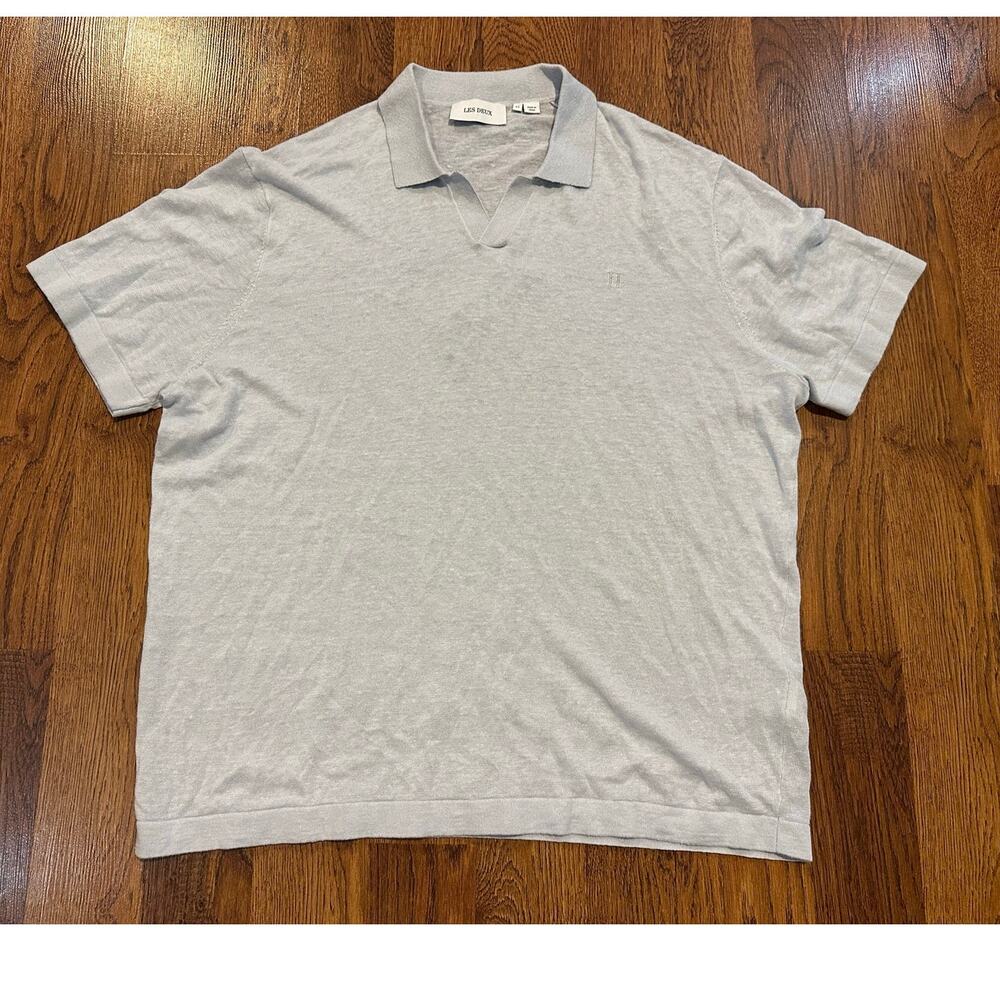 Les Deux by Emanuel Men’s Linen Blend Knot Polo Light Blue XL Buttonless Shirt